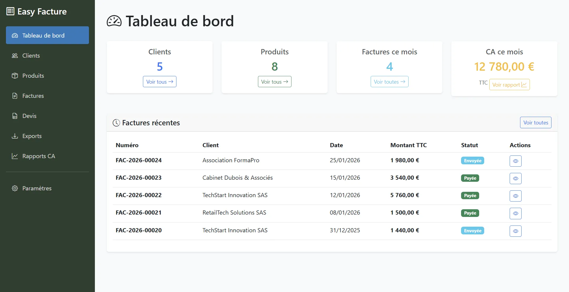 Easy Facture Dashboard
